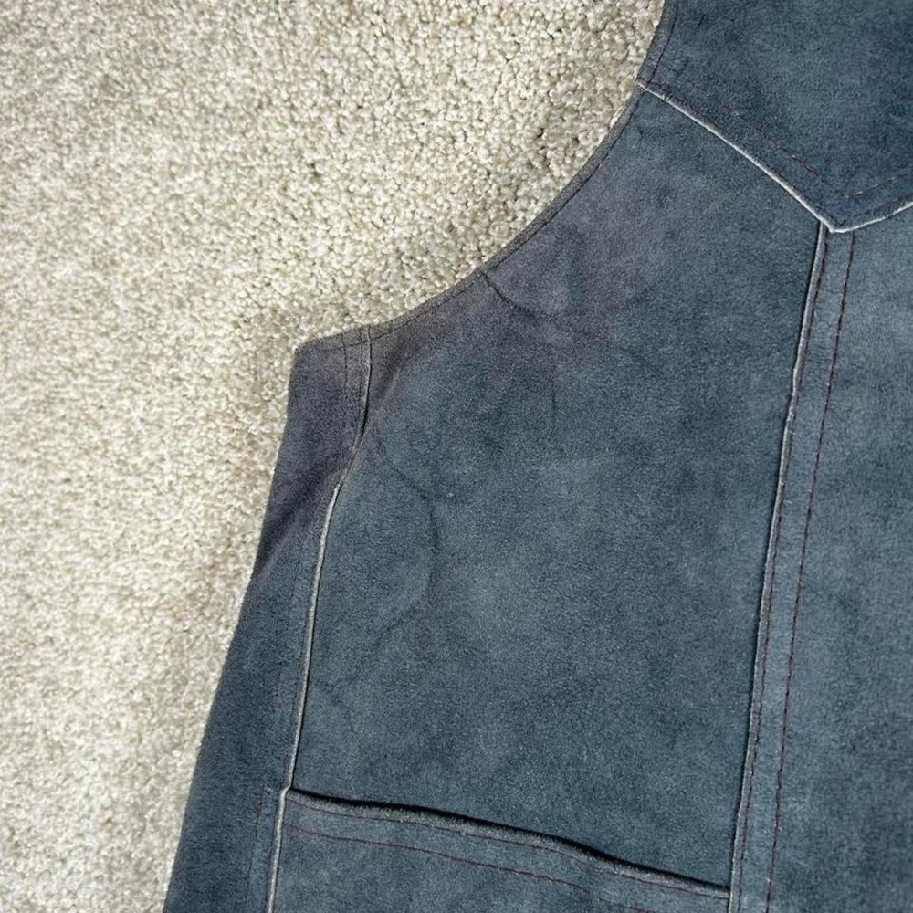 Vintage women's deep blue genuine hide leather button up western vest Size M - Picture 3 of 6